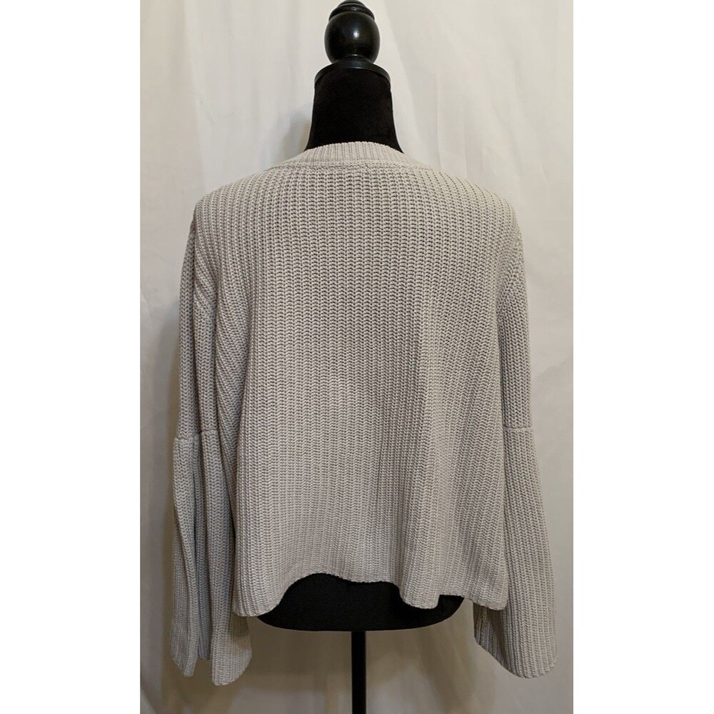 Free People Damsel Sweater Women Size XL Taupe Bell Sleeve V Neck Chunky Knit - Picture 2 of 7